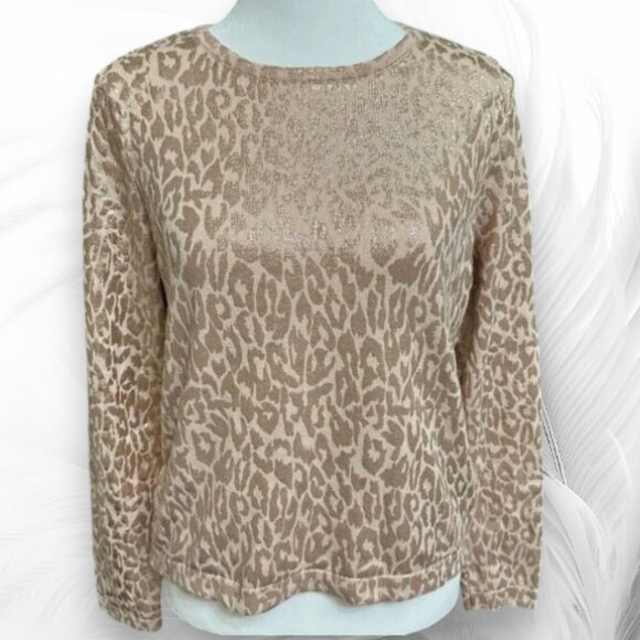 Jennifer Lopez Women Sweater Size L, Beige/Gold /Metallic/Cotton - Picture 2 of 6